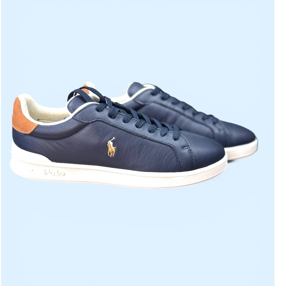 Polo Ralph Lauren NWB Heritage Court II Sneakers SZ9 Navy Leather New NIB Luxury
